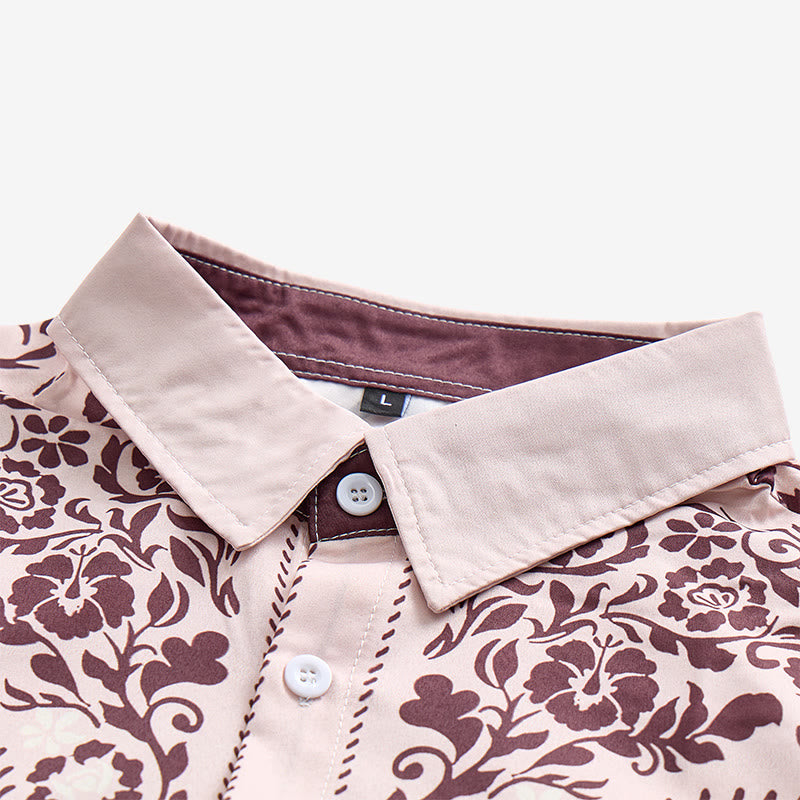 Men's Beige & Brown Floral Print Country Style Dress Shirt - image 4