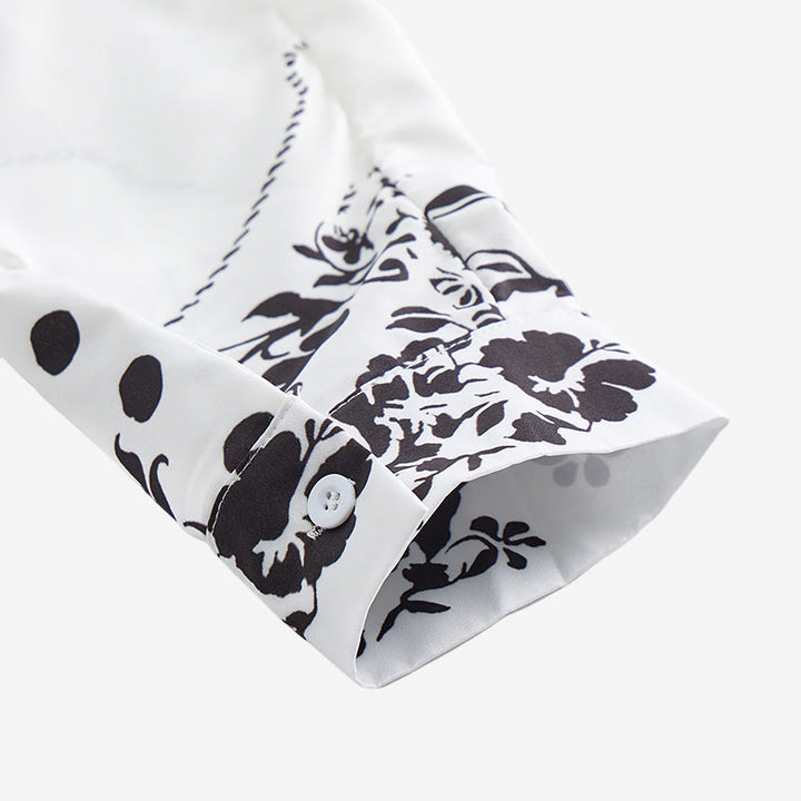Men's Elegant White & Black Floral Print Western Dress Shirt - image 7