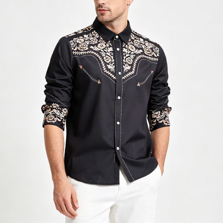 Men's Dark Forest Green Floral Print Western Yoke Dress Shirt - image 2