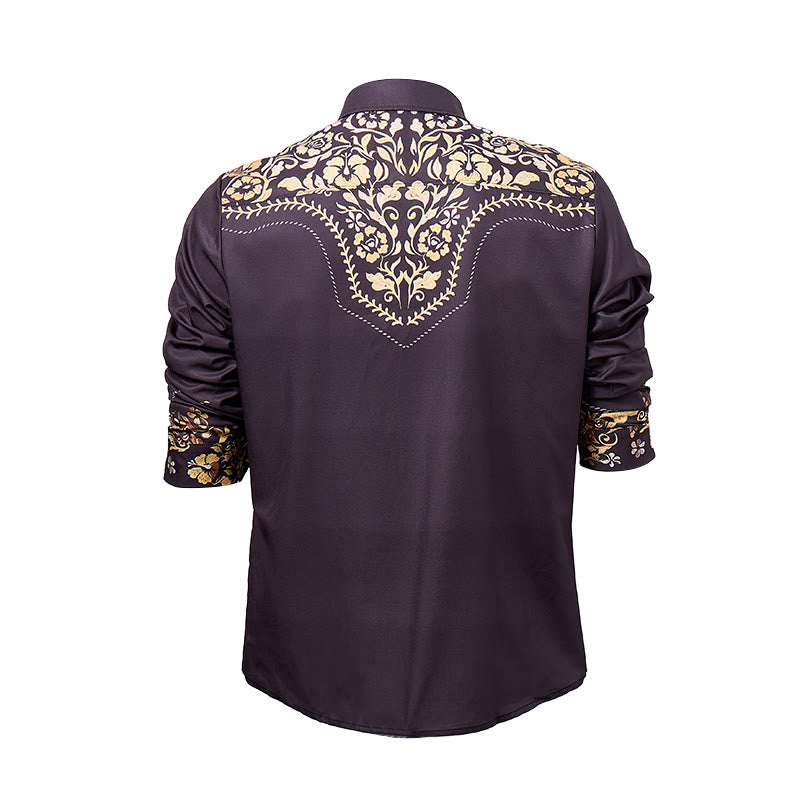 Men's Rodeo Tradition Black & Gold Floral Print Dress Shirt - image 9
