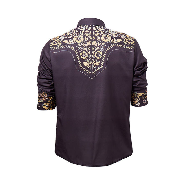Men's Rodeo Tradition Black & Gold Floral Print Dress Shirt - image 9