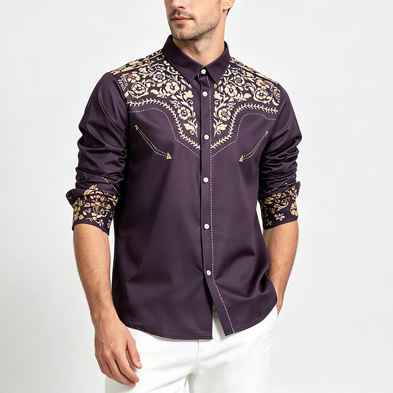 Men's Rodeo Tradition Black & Gold Floral Print Dress Shirt - image 1