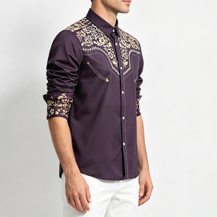 Men's Rodeo Tradition Black & Gold Floral Print Dress Shirt - image 2