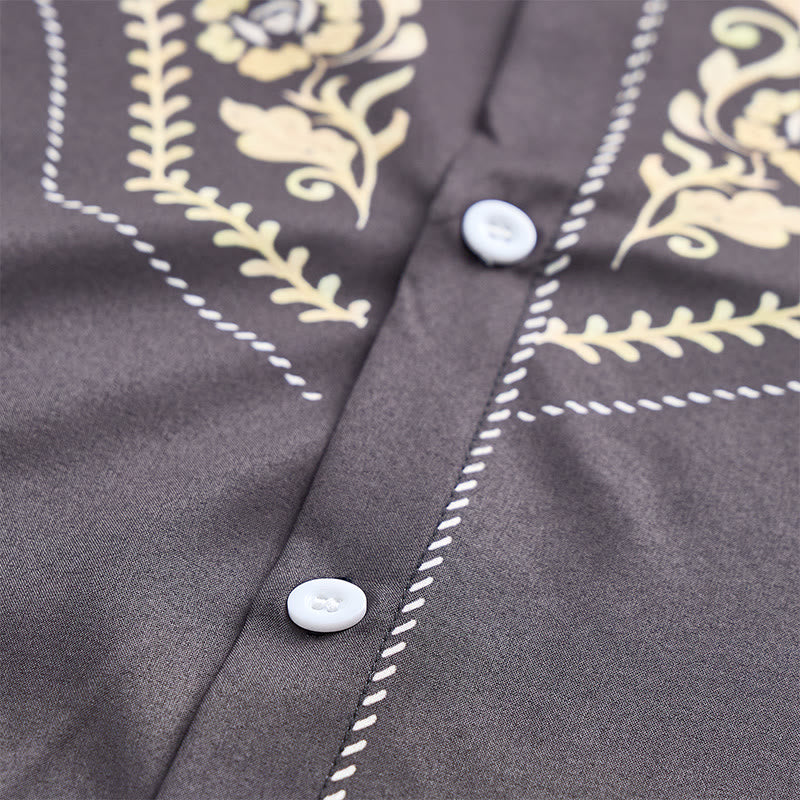 Men's Rodeo Tradition Black & Gold Floral Print Dress Shirt - image 5
