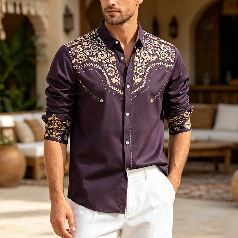 Men's Rodeo Tradition Black & Gold Floral Print Dress Shirt - Black & Gold - 6XL - image 0