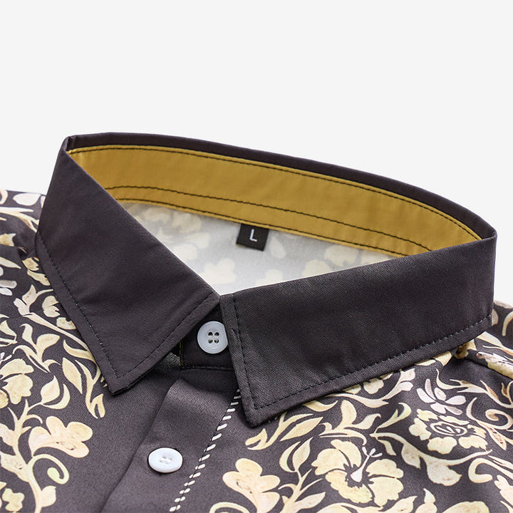 Men's Rodeo Tradition Black & Gold Floral Print Dress Shirt - image 4