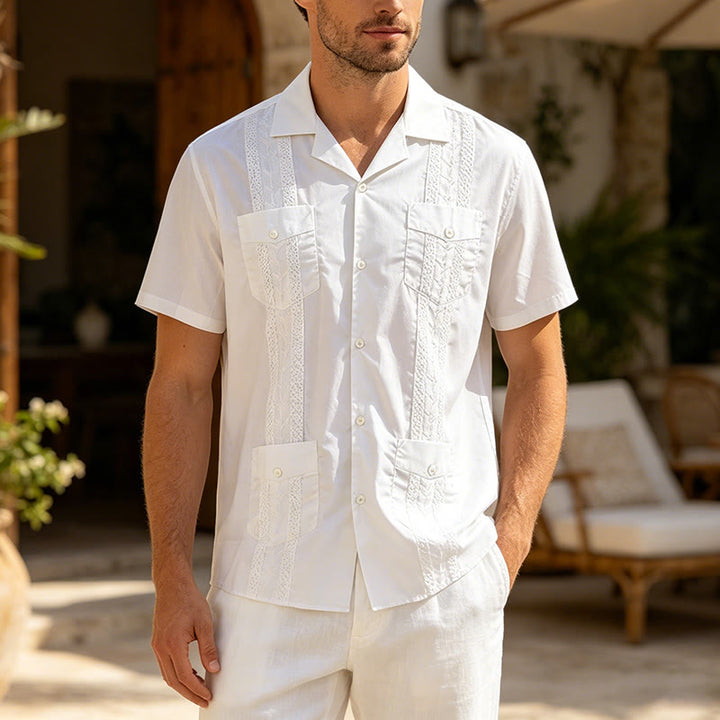 Modern Cuban-Inspired Embroidered Casual Shirt - White - 2XL - image 0