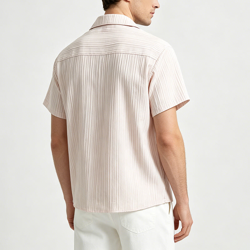 Artisanal Beige Textured Shirt With Black Embroidery - image 3
