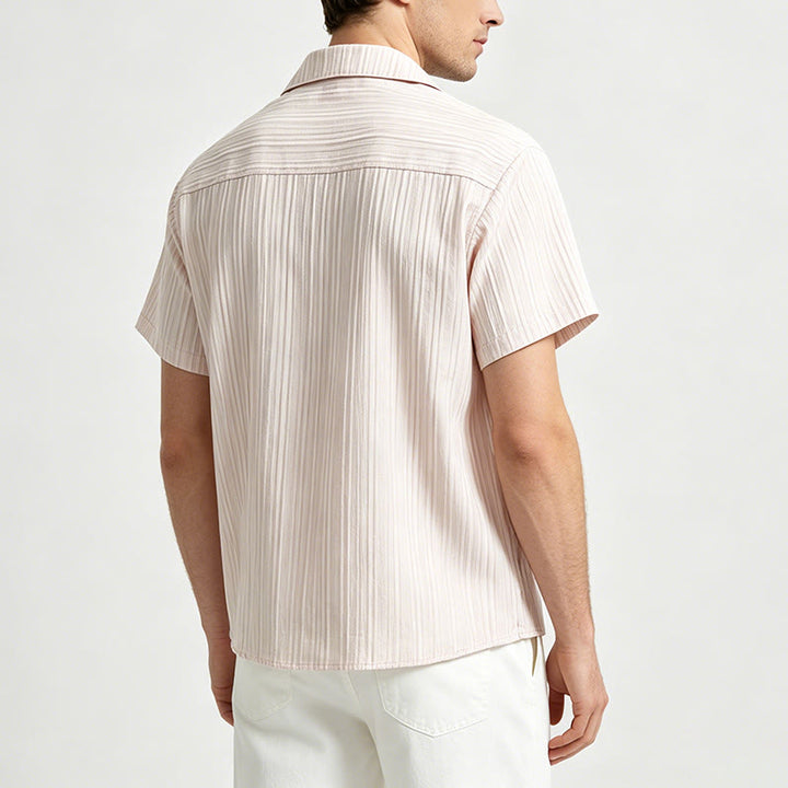 Artisanal Beige Textured Shirt With Black Embroidery - image 3
