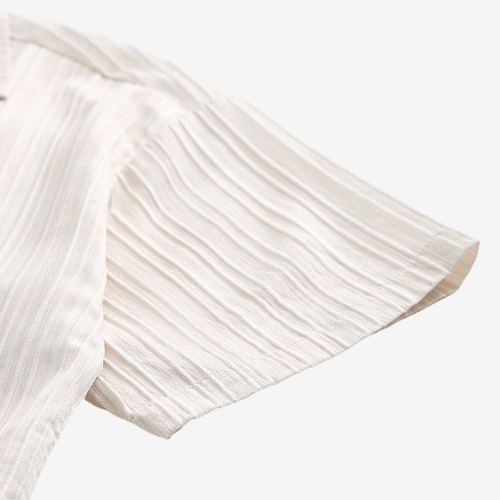 Artisanal Beige Textured Shirt With Black Embroidery - image 8