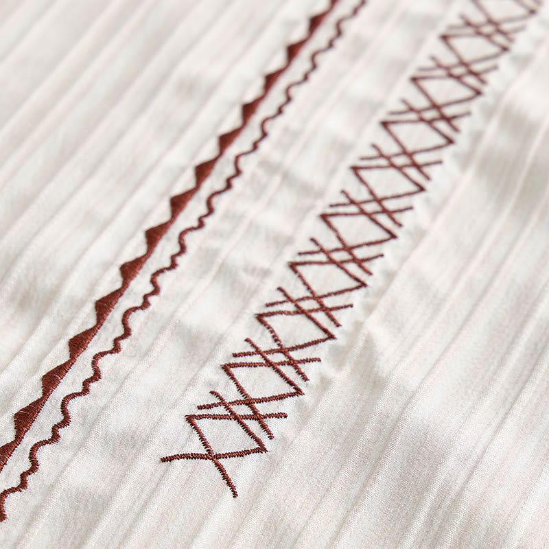 Artisanal Beige Textured Shirt With Black Embroidery - image 5