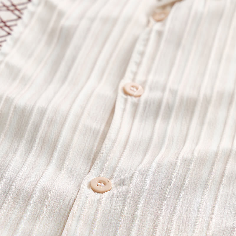 Artisanal Beige Textured Shirt With Black Embroidery - image 6