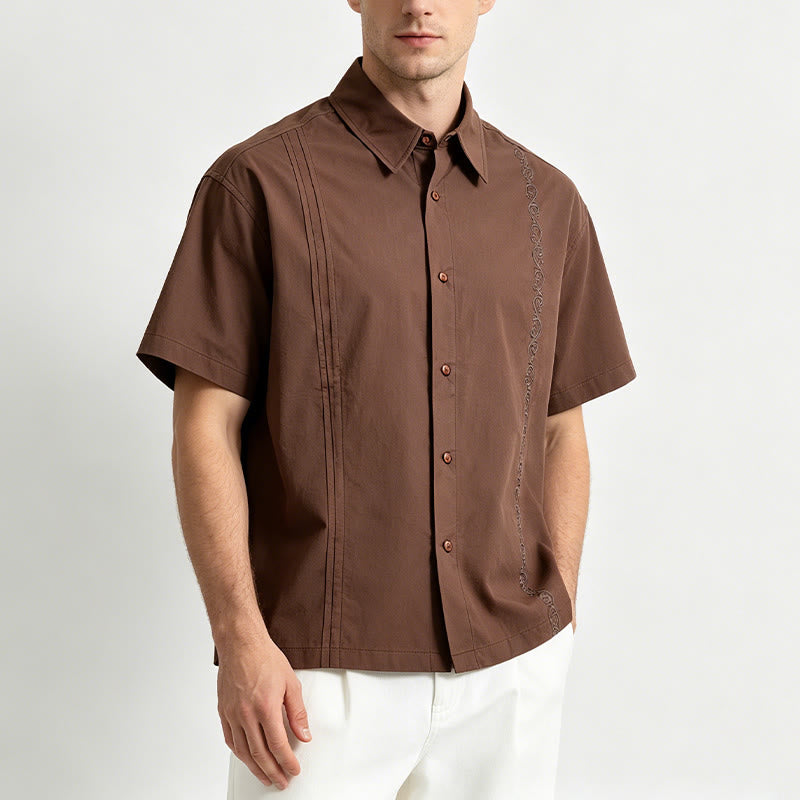 Dark Brown Oversized Short-Sleeve Side Embroidery Shirt - image 2