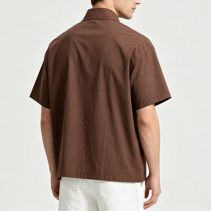 Dark Brown Oversized Short-Sleeve Side Embroidery Shirt - image 3