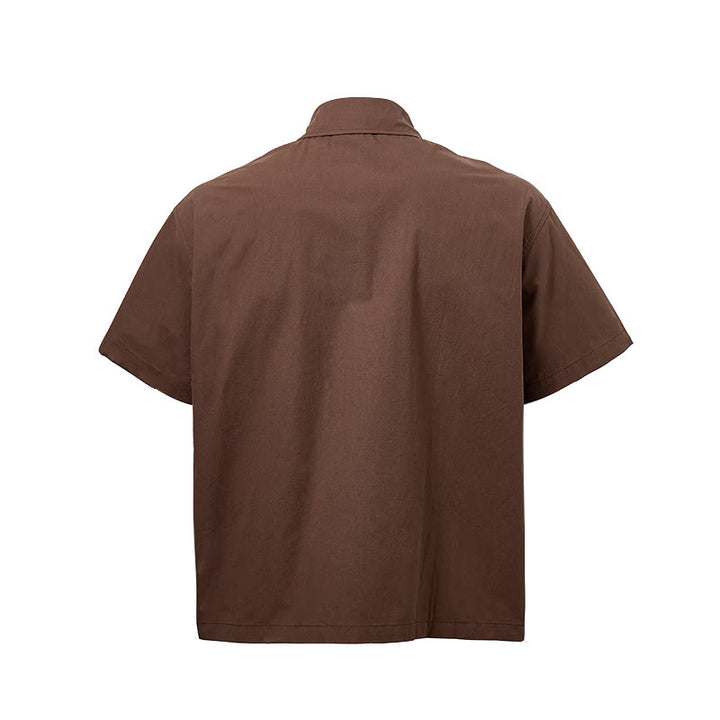 Dark Brown Oversized Short-Sleeve Side Embroidery Shirt - image 9