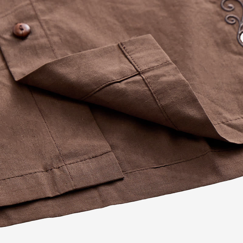 Dark Brown Oversized Short-Sleeve Side Embroidery Shirt - image 6