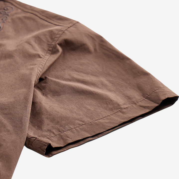Dark Brown Oversized Short-Sleeve Side Embroidery Shirt - image 7