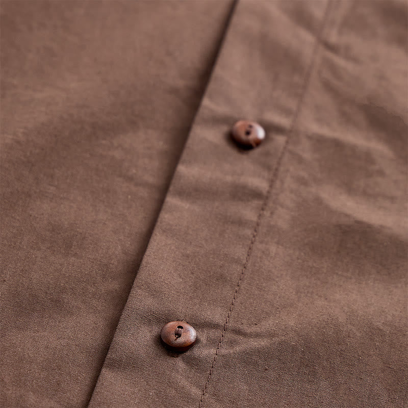 Dark Brown Oversized Short-Sleeve Side Embroidery Shirt - image 5