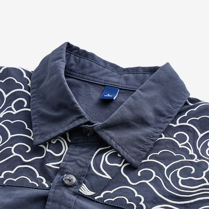 Streetwear Cloud Embroidery Short-Sleeve Shirt - image 5