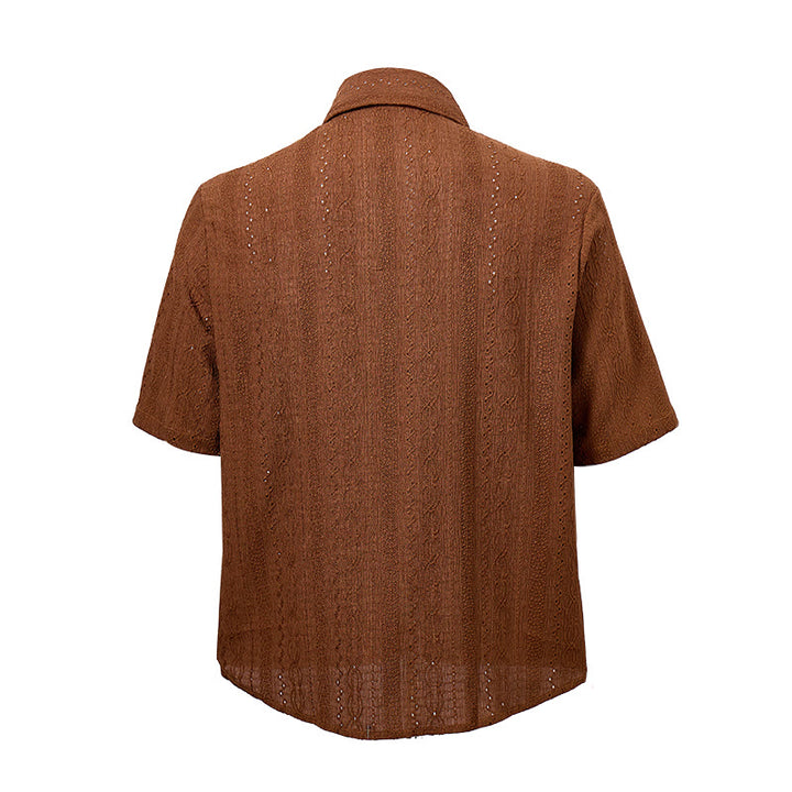 Retro Jacquard Knit Casual Button-Down Shirt - image 11