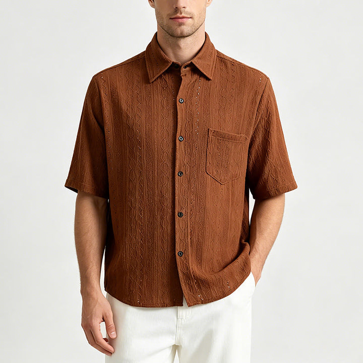 Retro Jacquard Knit Casual Button-Down Shirt - image 1