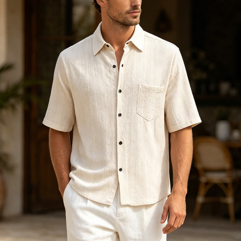 Retro Jacquard Knit Casual Button-Down Shirt - Ivory - 2XL - image 4