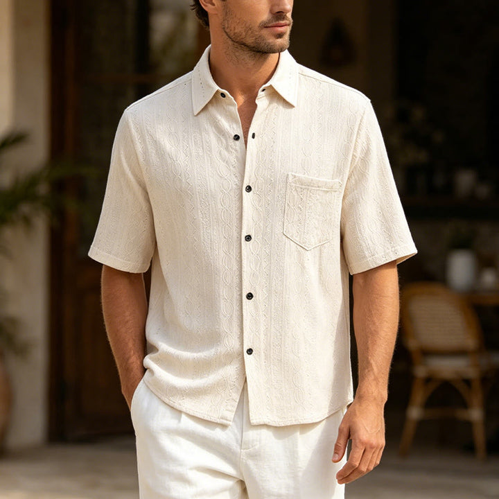 Retro Jacquard Knit Casual Button-Down Shirt - Ivory - 2XL - image 4