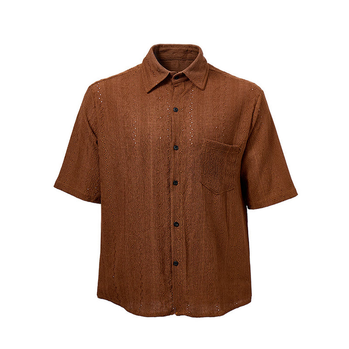 Retro Jacquard Knit Casual Button-Down Shirt - image 10