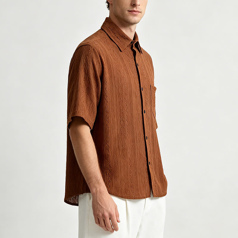 Retro Jacquard Knit Casual Button-Down Shirt - image 2
