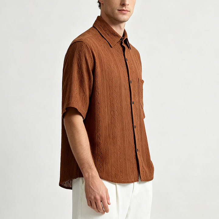 Retro Jacquard Knit Casual Button-Down Shirt - image 2