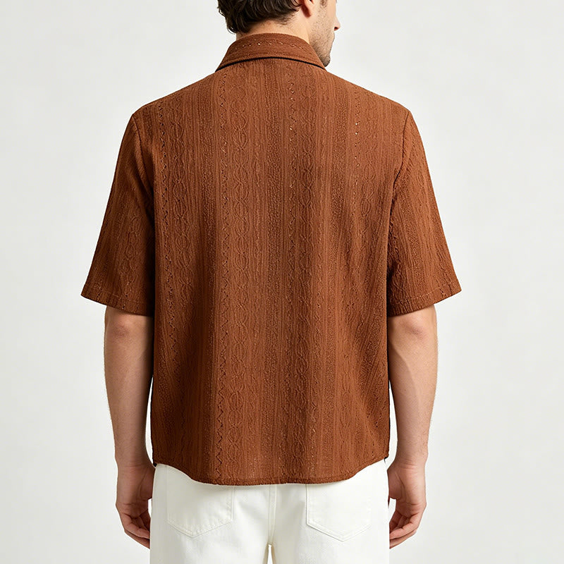 Retro Jacquard Knit Casual Button-Down Shirt - image 3