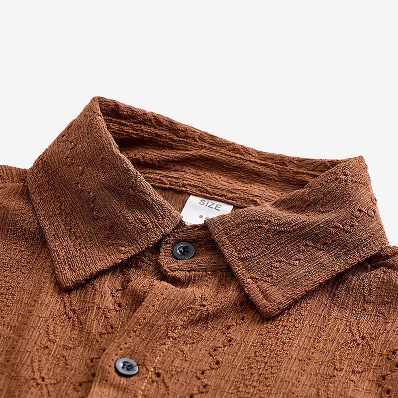 Retro Jacquard Knit Casual Button-Down Shirt - image 5