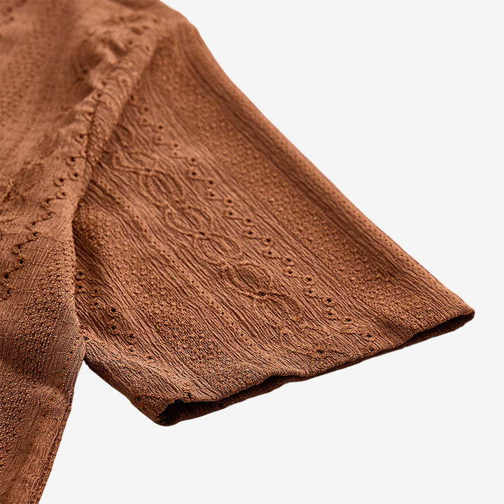 Retro Jacquard Knit Casual Button-Down Shirt - image 9