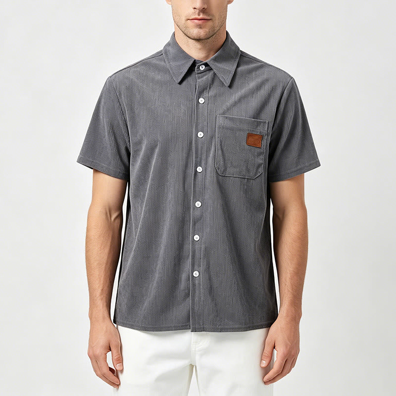 Men's Retro Workwear Corduroy Shirt With Leather Label Pocket  - image 1