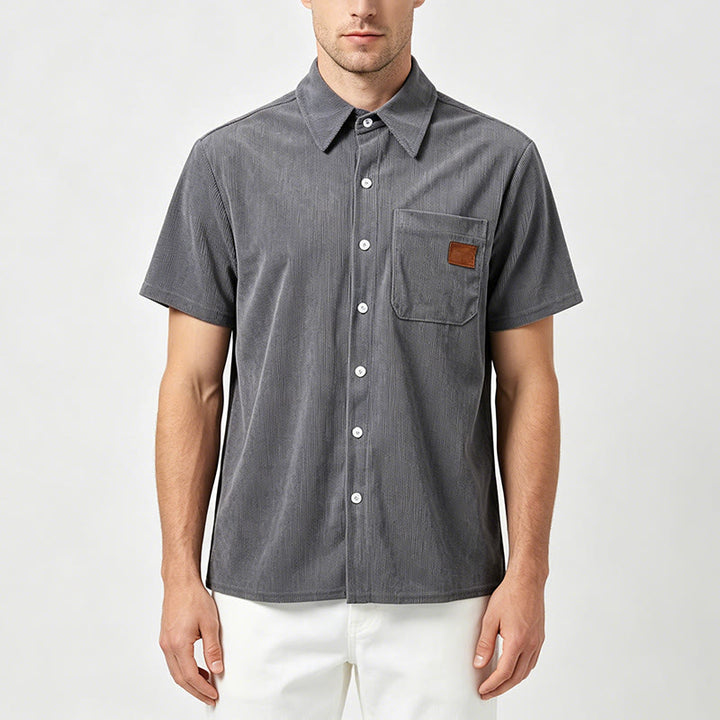 Men's Retro Workwear Corduroy Shirt With Leather Label Pocket  - image 1