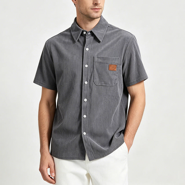 Men's Retro Workwear Corduroy Shirt With Leather Label Pocket  - image 2