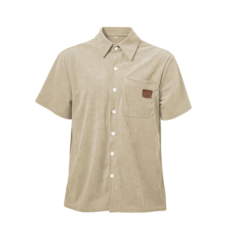 Men's Retro Workwear Corduroy Shirt With Leather Label Pocket  - image 15