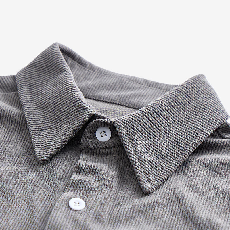 Men's Retro Workwear Corduroy Shirt With Leather Label Pocket  - image 8