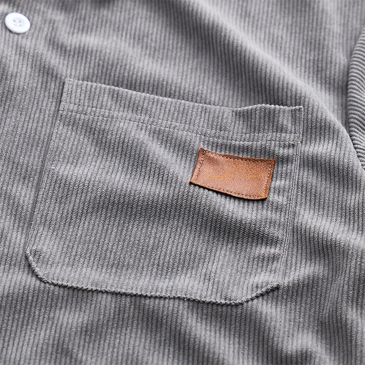 Men's Retro Workwear Corduroy Shirt With Leather Label Pocket  - image 9