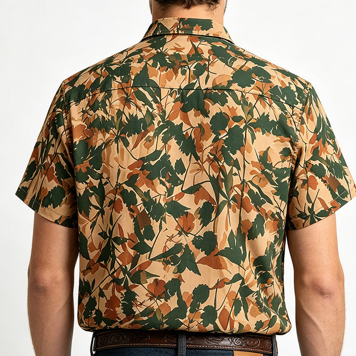 Men's Earthy Green & Beige Botanical Leaf Print Shirt - image 3