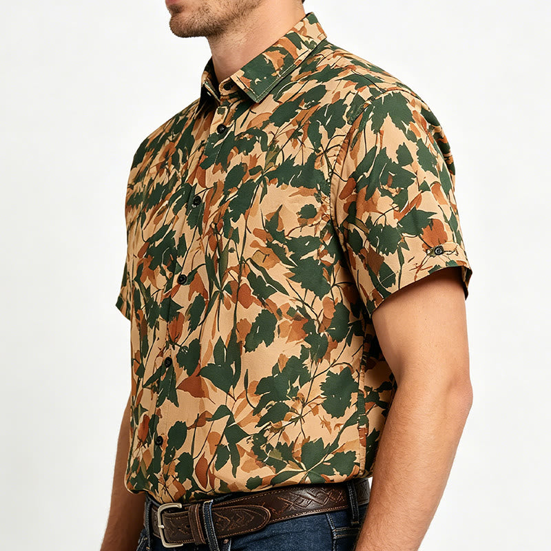 Men's Earthy Green & Beige Botanical Leaf Print Shirt - image 2