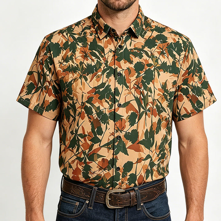 Men's Earthy Green & Beige Botanical Leaf Print Shirt - image 1