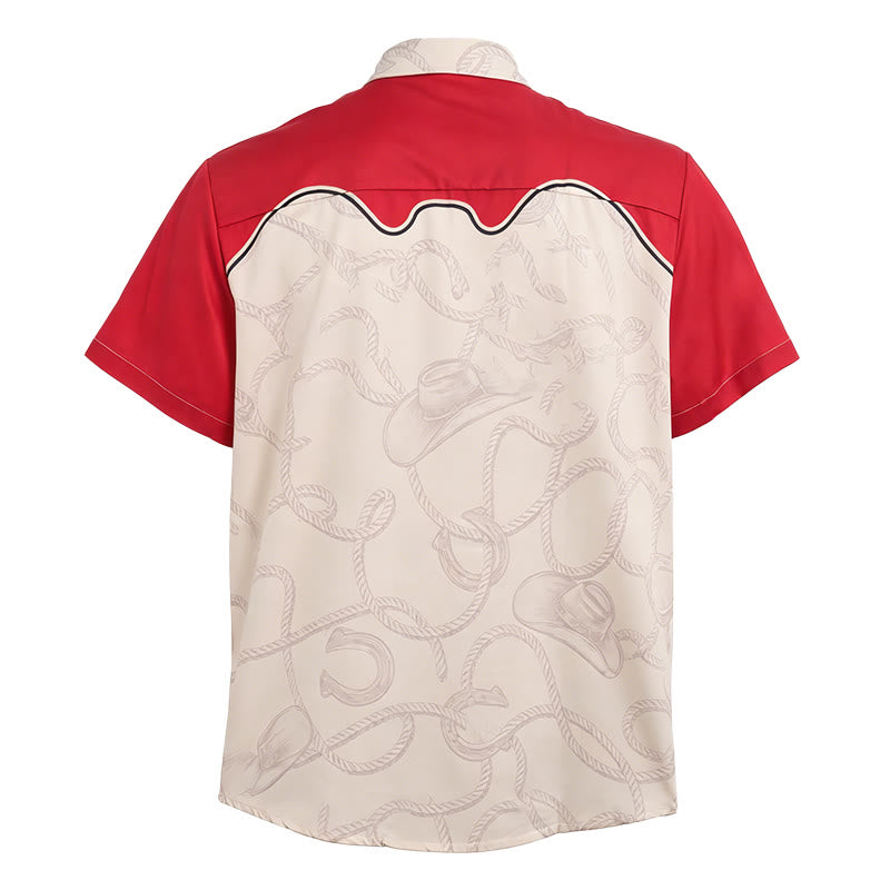 Men's Red & Beige Western Playful Cowboy Cat Print Shirt - image 5