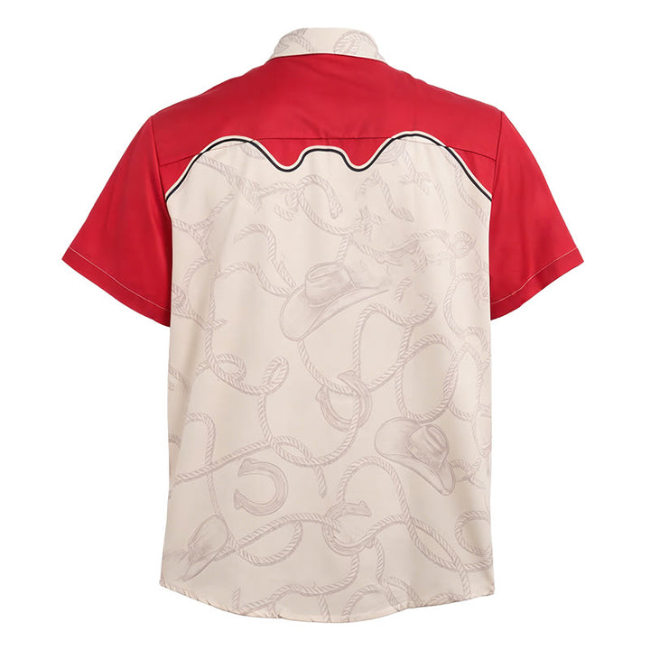 Men's Red & Beige Western Playful Cowboy Cat Print Shirt - image 5