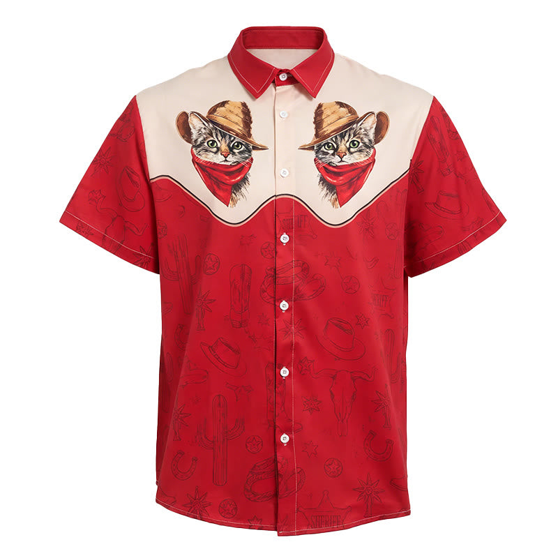 Men's Vintage Cactus & Cat Western Themed Print Shirt - image 4