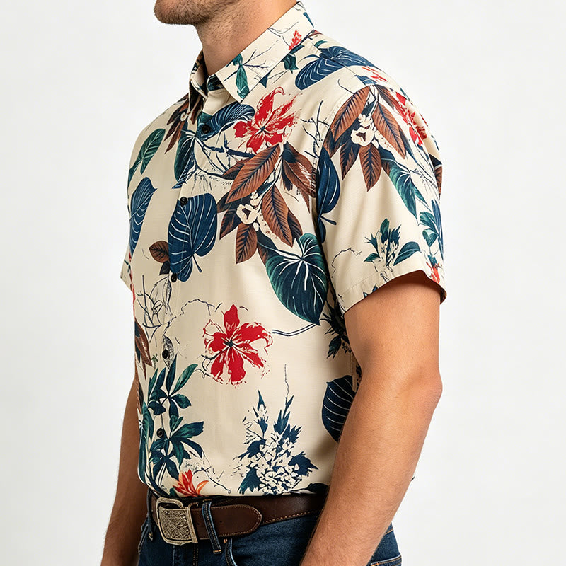 Men's Cream Tropical Nature Botanical Print Shirt - image 2
