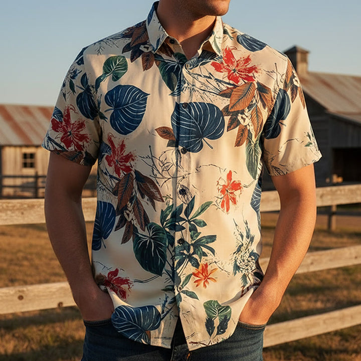 Men's Cream Tropical Nature Botanical Print Shirt - Cream - 5XL - image 0