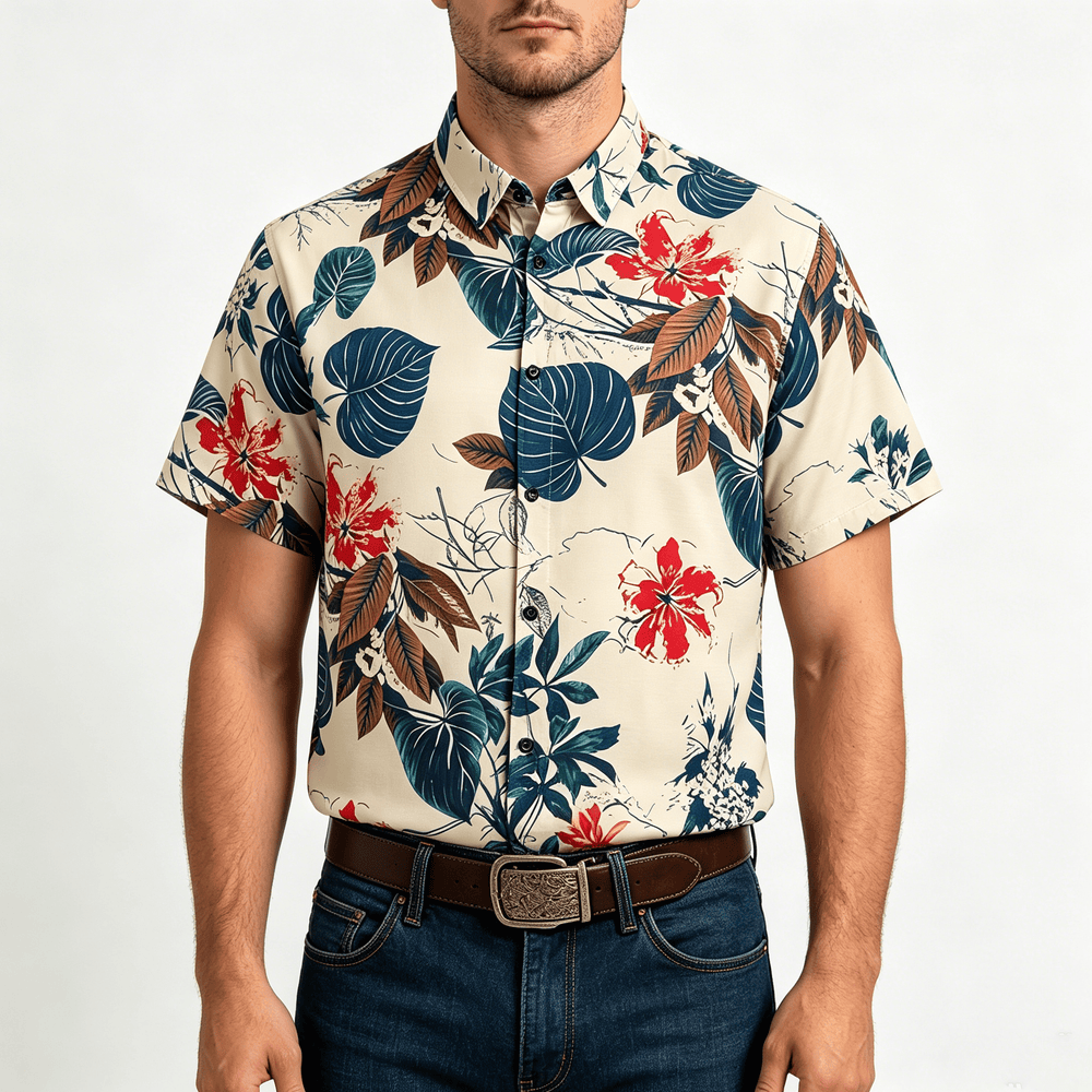 Men's Cream Tropical Nature Botanical Print Shirt - image 1