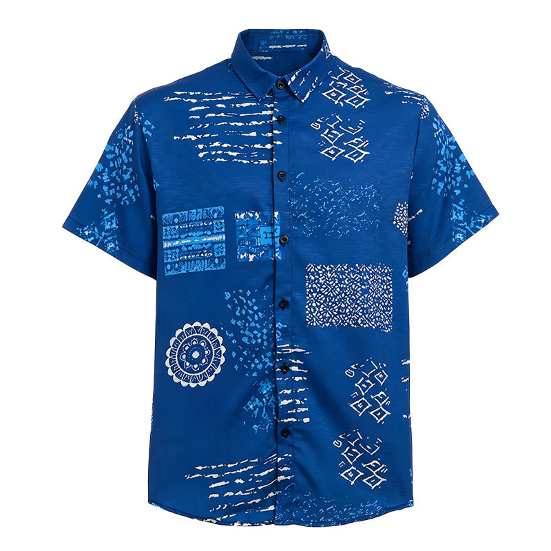 Men's Navy Blue Batik-Inspired Patchwork Print Shirt - image 4
