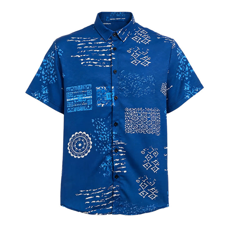 Men's Navy Blue Batik-Inspired Patchwork Print Shirt - image 4